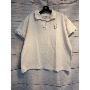 Tehama Nancy Haley Vintage White Textured Polo Golfer Shirt Size L